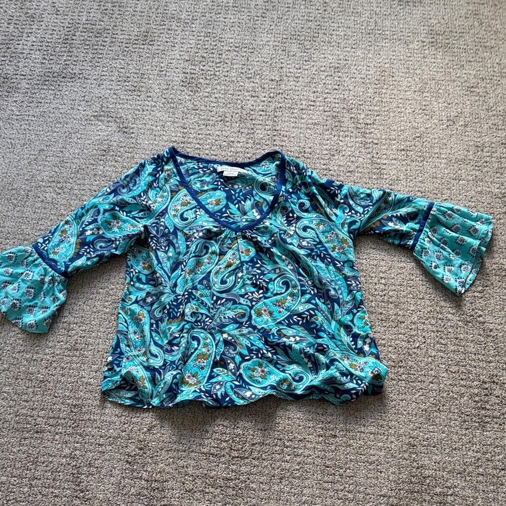 Vera Bradley Teal & Navy Paisley Scoop Neck Blouse